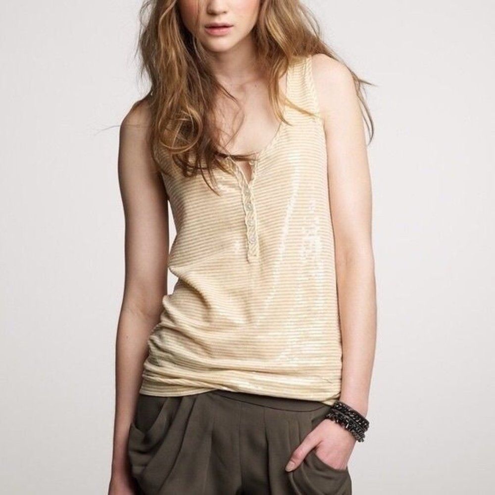 J. Crew Linen Cotton Sequins And Stripes Tank Size Small